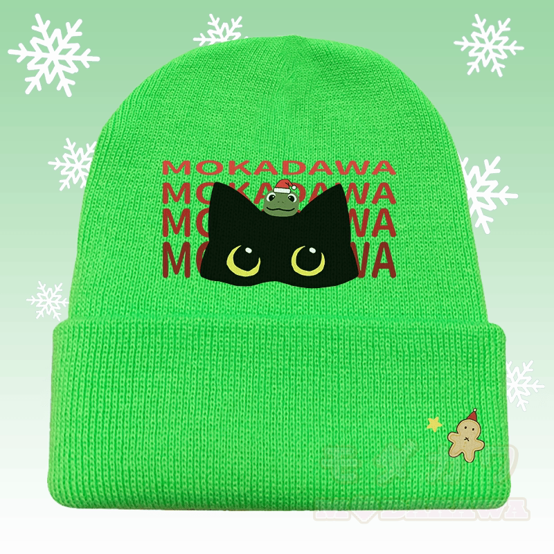 MODAKAWA 黒猫とカエルのグラフィックニット帽 - 緑 - 36～60センチ - image 1