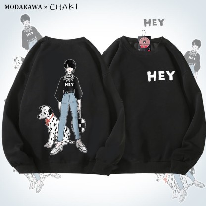 MODAKAWA X chaki ガール＆ダルメシアン グラフィック ユニセックス スウェットシャツ - Black - 5XL - image 1