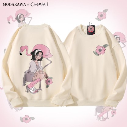 MODAKAWA X chaki ガール＆フラミンゴ グラフィック ユニセックス スウェットシャツ - Beige - 5XL - image 1