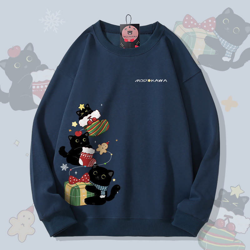 MODAKAWA クリスマス ブラックキャット グラフィック ユニセックス スウェットシャツ - Purplish Blue - 5XL - image 1