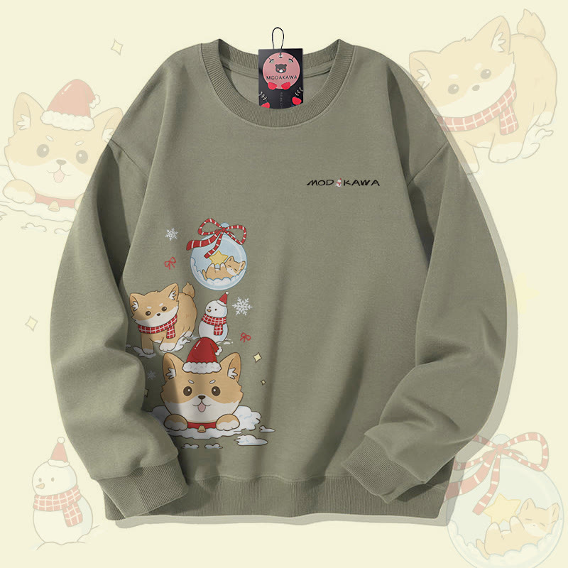 MODAKAWA クリスマス パピー グラフィック ユニセックス スウェットシャツ - Light Khaki - 5XL - image 1