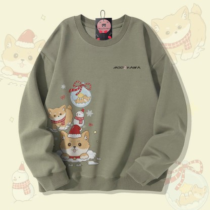 MODAKAWA クリスマス パピー グラフィック ユニセックス スウェットシャツ - Light Khaki - 5XL - image 1