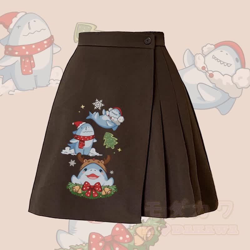 MODAKAWA クリスマスシャークグラフィックイレギュラープリーツスカート - 茶色 - L - image 2