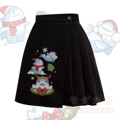 MODAKAWA クリスマスシャークグラフィックイレギュラープリーツスカート - 黒 - L - image 1