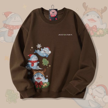 MODAKAWA クリスマス シャーク グラフィック ユニセックス スウェットシャツ - Brown - 5XL - image 1