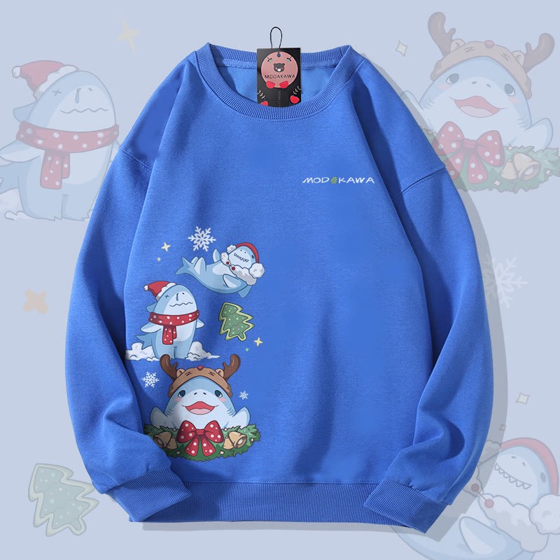 MODAKAWA クリスマス シャーク グラフィック ユニセックス スウェットシャツ - Blue - 5XL - image 2