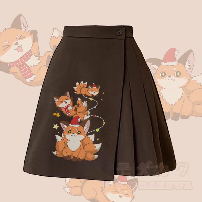 MODAKAWA クリスマス九尾狐グラフィックイレギュラープリーツスカート - 茶色 - L - image 1