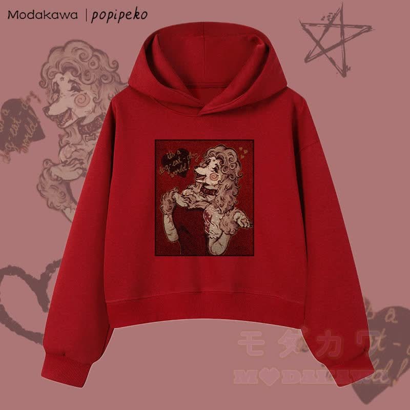 MODAKAWA X popipeko ヴィンテージプードルグラフィッククロップド綿パーカー - ワインレッド - 3XL - image 1
