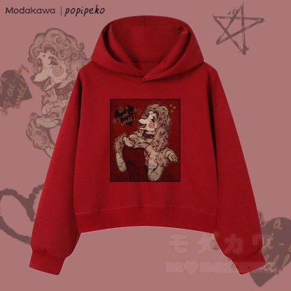 MODAKAWA X popipeko ヴィンテージプードルグラフィッククロップド綿パーカー - ワインレッド - 3XL - image 1