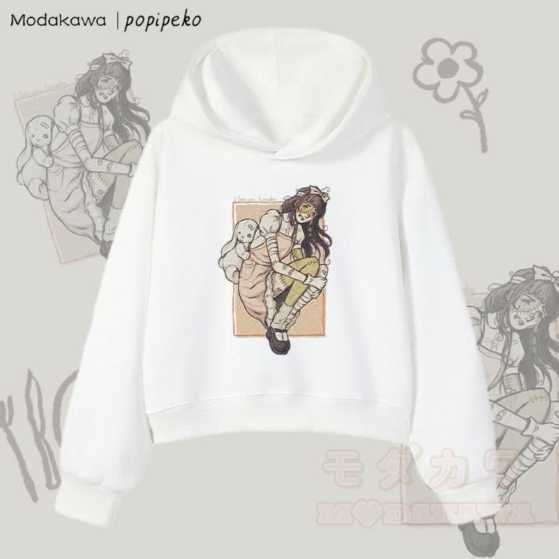 MODAKAWA X popipeko ゾンビガール グラフィック クロップド綿パーカー - 白 - 3XL - image 2
