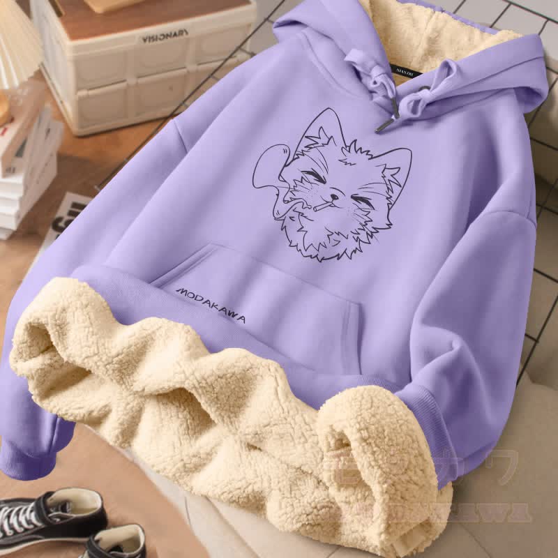 MODAKAWA スモーキングキャットグラフィック 厚手裏起毛冬パーカー - 紫 - 2XL - image 2