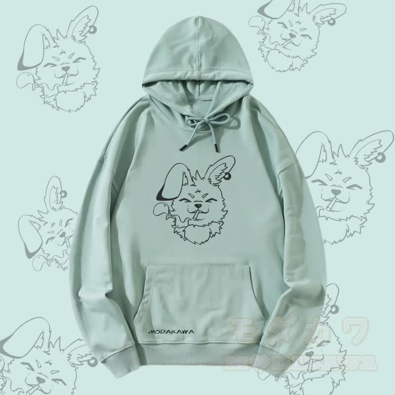 MODAKAWA ナビ スモーキングバニー グラフィック ストリートウェア プルオーバー パーカー - 緑 - 5XL - image 2