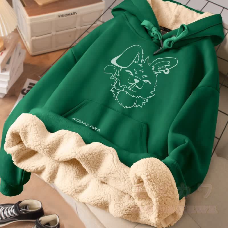 MODAKAWA ナビ スモーキングバニー グラフィック 厚手フリース裏地冬パーカー - 緑 - 2XL - image 3