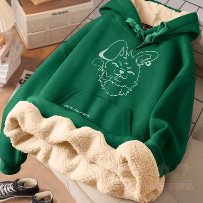 MODAKAWA ナビ スモーキングバニー グラフィック 厚手フリース裏地冬パーカー - 緑 - 2XL - image 3