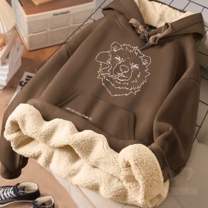 MODAKAWA スモーキングベア グラフィック 厚手裏起毛冬パーカー - 茶色 - 2XL - image 1