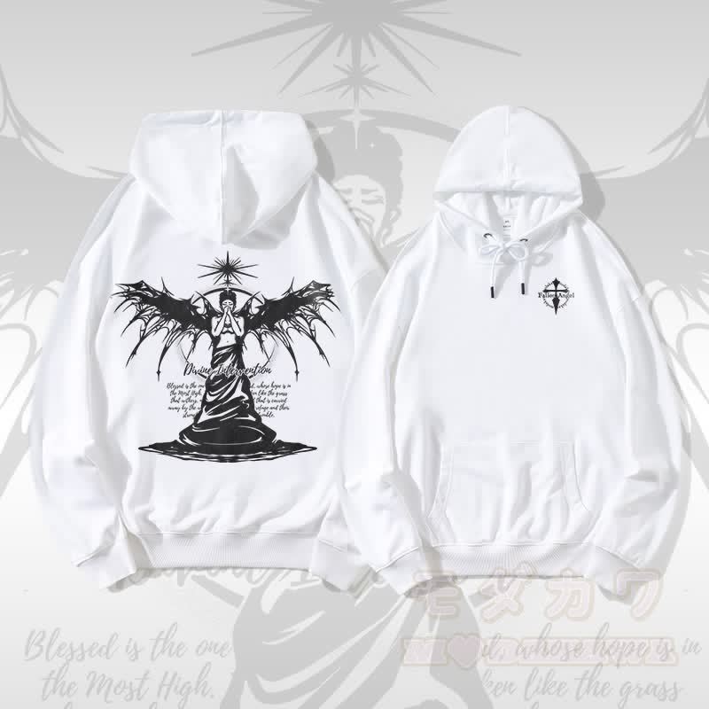 MODAKAWA DIVINE INTERVENTION ブラックウィングエンジェルグラフィックストリートウェアプルオーバーパーカー - 白 - 5XL - image 2