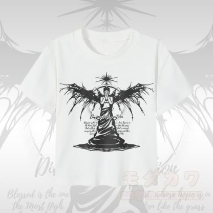 MODAKAWA DIVINE INTERVENTION ブラックウィングエンジェルグラフィック レディース クロップドTシャツ 92%コーマ綿クロップトップ - 白 - XL - image 2