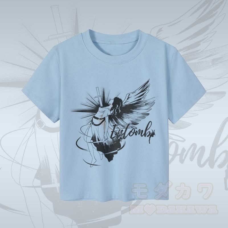 MODAKAWA ENTOMB Fallen Angel グラフィック レディース クロップドTシャツ 92% コーマ綿クロップトップ - 青 - XL - image 2