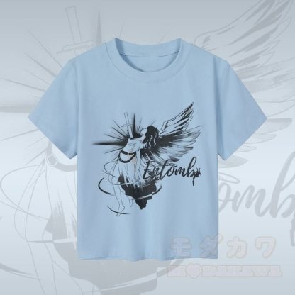 MODAKAWA ENTOMB Fallen Angel グラフィック レディース クロップドTシャツ 92% コーマ綿クロップトップ - 青 - XL - image 2