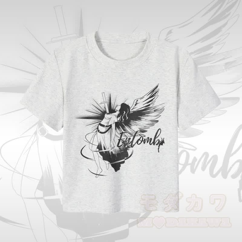 MODAKAWA ENTOMB Fallen Angel グラフィック レディース クロップドTシャツ 92% コーマ綿クロップトップ - 白 - XL - image 1