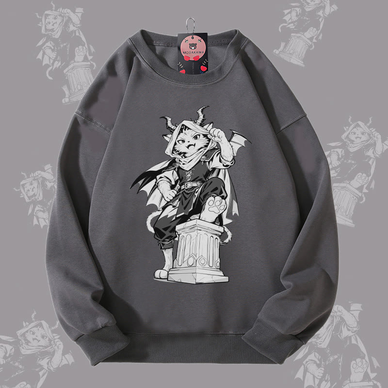 MODAKAWA ダークナイト キャット グラフィック ユニセックス スウェットシャツ - Dark Grey - 5XL - image 1