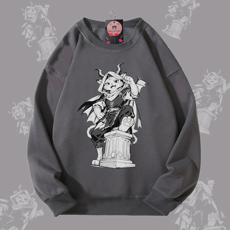 MODAKAWA ダークナイト キャット グラフィック ユニセックス スウェットシャツ - Dark Grey - 5XL - image 1