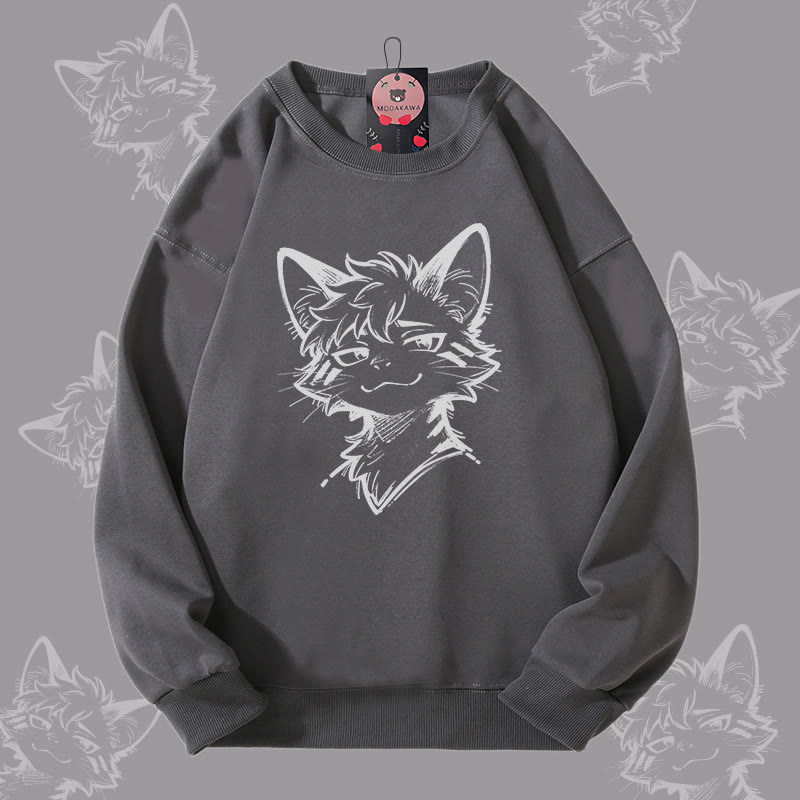 MODAKAWA 遊び心のある猫のグラフィック ユニセックス スウェットシャツ - Dark Grey - 5XL - image 1
