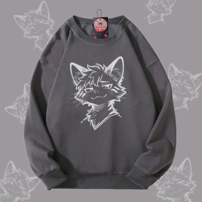 MODAKAWA 遊び心のある猫のグラフィック ユニセックス スウェットシャツ - Dark Grey - 5XL - image 1
