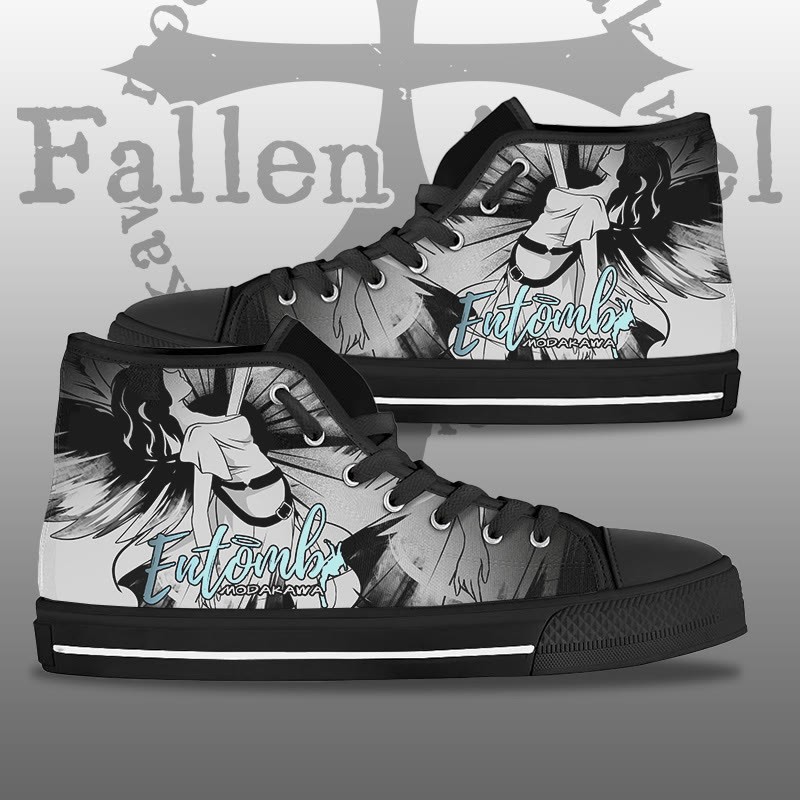 MODAKAWA ENTOMB Fallen Angel グラフィック ハイトップ キャンバスシューズ - Black - 44 - image 1