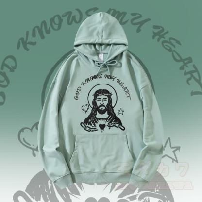 MODAKAWA GOD KNOWS MY HEART 神グラフィック ストリートウェア プルオーバー パーカー - 緑 - 5XL - image 1