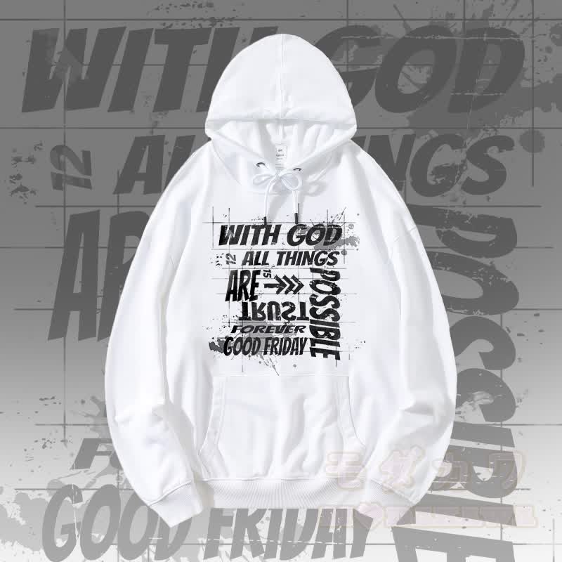 MODAKAWA WITH GOD ALL THINGS ARE POSSIBLE グラフィック ストリートウェア プルオーバー パーカー - 白 - 5XL - image 3