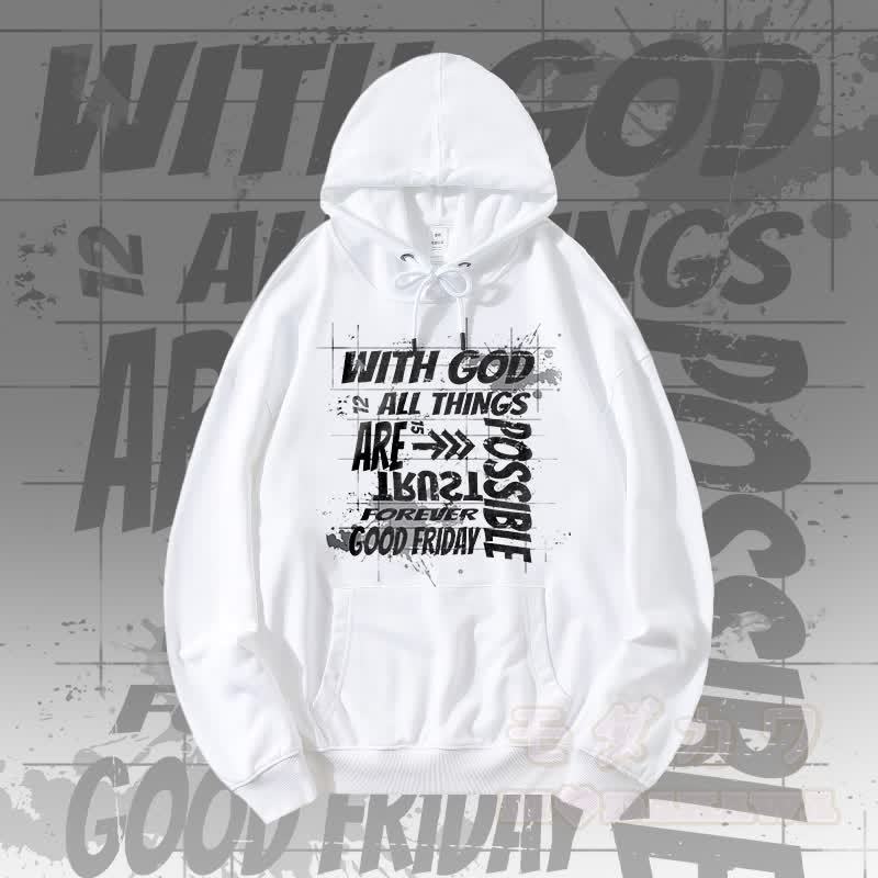 MODAKAWA WITH GOD ALL THINGS ARE POSSIBLE グラフィック ストリートウェア プルオーバー パーカー - 白 - 5XL - image 3