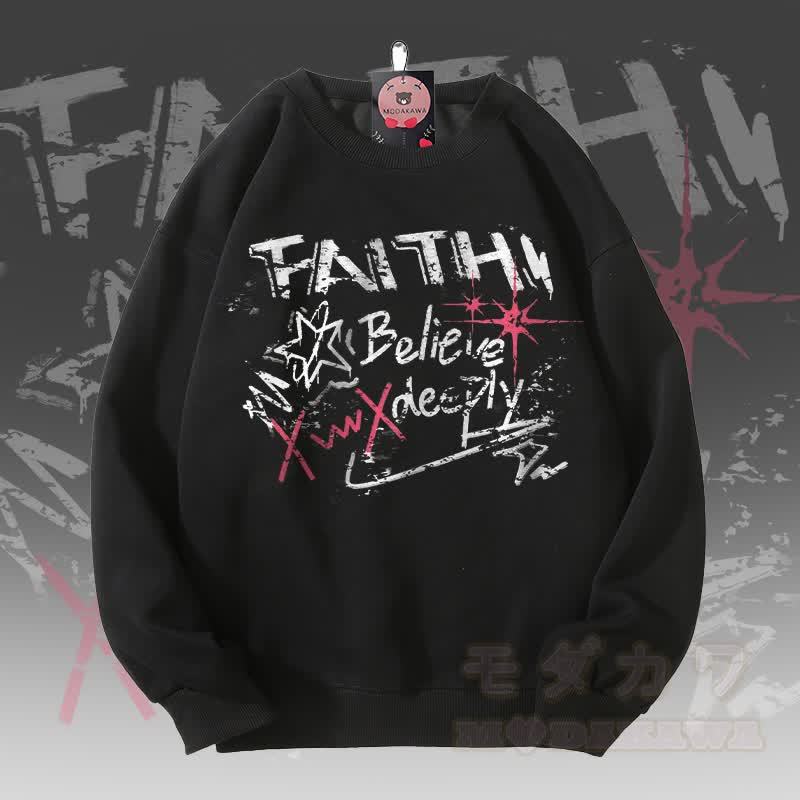 MODAKAWA FAITH BELIEVE DEEPLY グラフィック ユニセックス スウェットシャツ - 黒 - 5XL - image 1