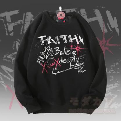 MODAKAWA FAITH BELIEVE DEEPLY グラフィック ユニセックス スウェットシャツ - 黒 - 5XL - image 1