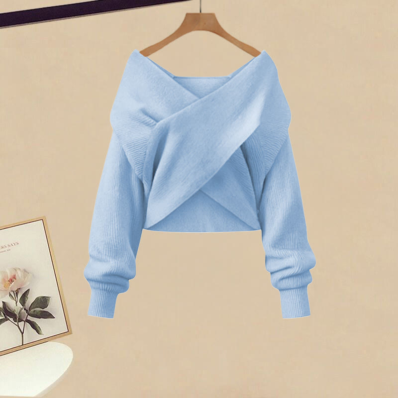 クロスニットセーター、ブラックトップス、デニムパンツのマッチングコーデ - Sweater - XL - image 2