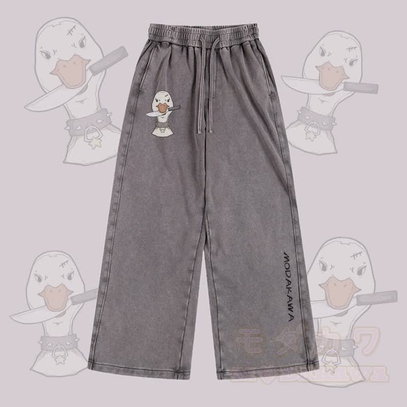 MODAKAWA グースウィズナイフグラフィック ヴィンテージウォッシュ アジャスタブルヘムパンツ - グレー - 2XL - image 1