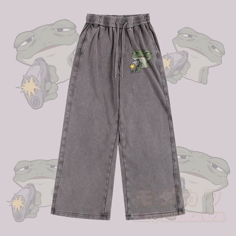 MODAKAWA フロッグウィズガングラフィック ヴィンテージウォッシュ アジャスタブルヘムパンツ - グレー - 2XL - image 2