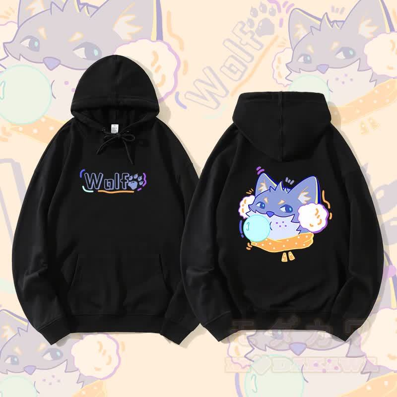 MODAKAWA バブルウルフ グラフィック ストリートウェア プルオーバー パーカー - 黒 - 5XL - image 3