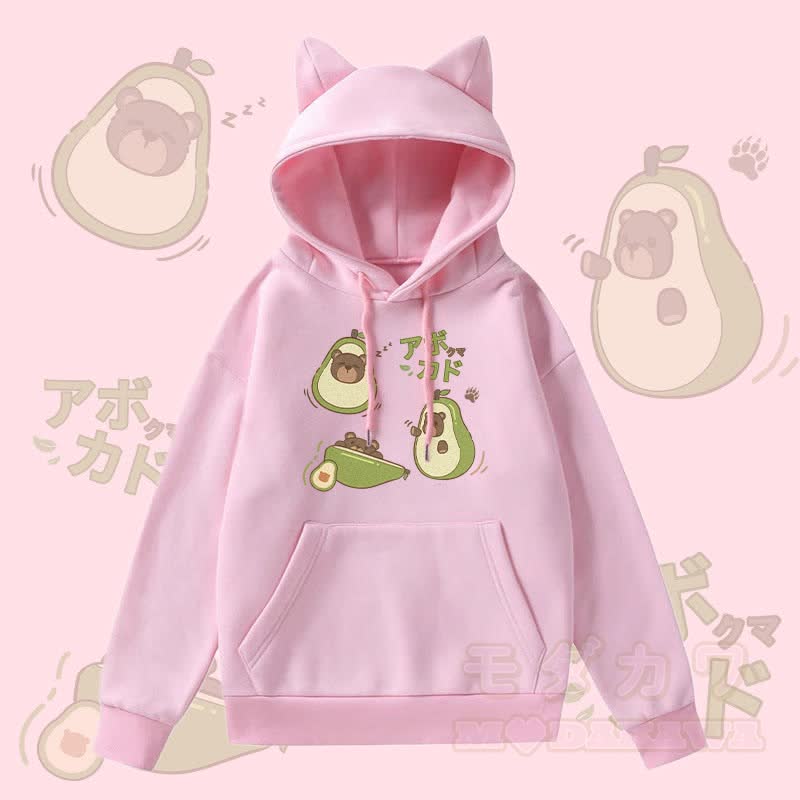MODAKAWA アボカドベア グラフィックポケット 裏起毛 猫耳パーカー - ピンク - 2XL - image 2