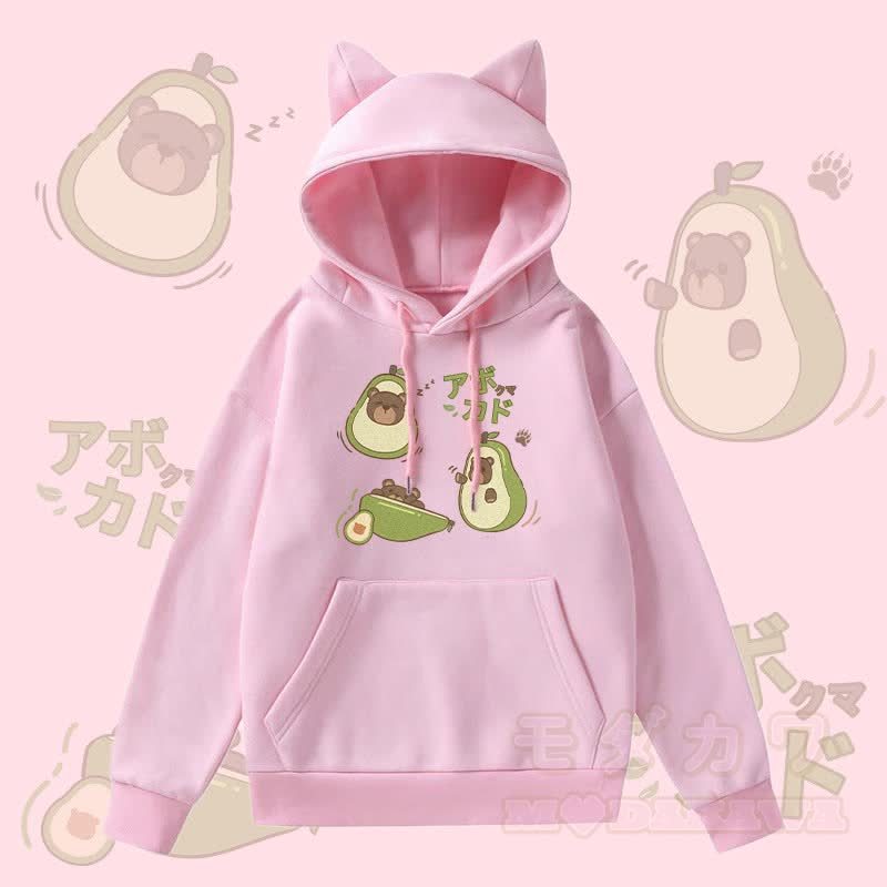 MODAKAWA アボカドベア グラフィックポケット 裏起毛 猫耳パーカー - ピンク - 2XL - image 2