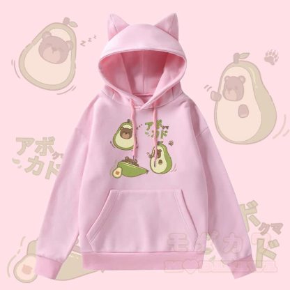 MODAKAWA アボカドベア グラフィックポケット 裏起毛 猫耳パーカー - ピンク - 2XL - image 2