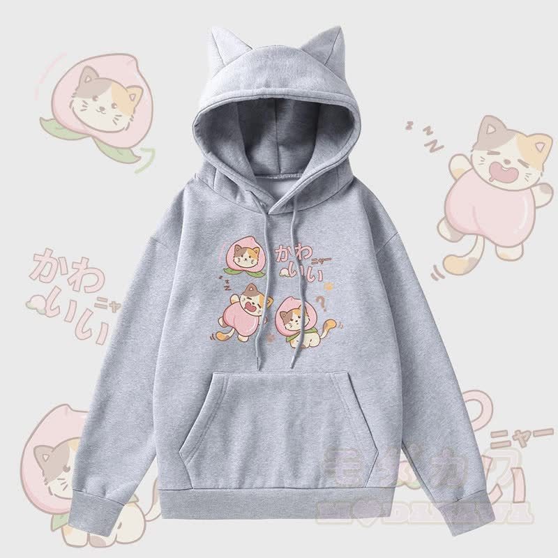 MODAKAWA ピーチキャットグラフィックポケット付き裏起毛パーカー（猫耳付き） - グレー - 2XL - image 2