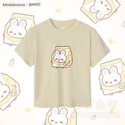 MODAKAWA X gwosti ブナナミルク グラフィック レディース クロップドTシャツ 92% コーマ綿クロップトップ - アプリコット - XL - image 1