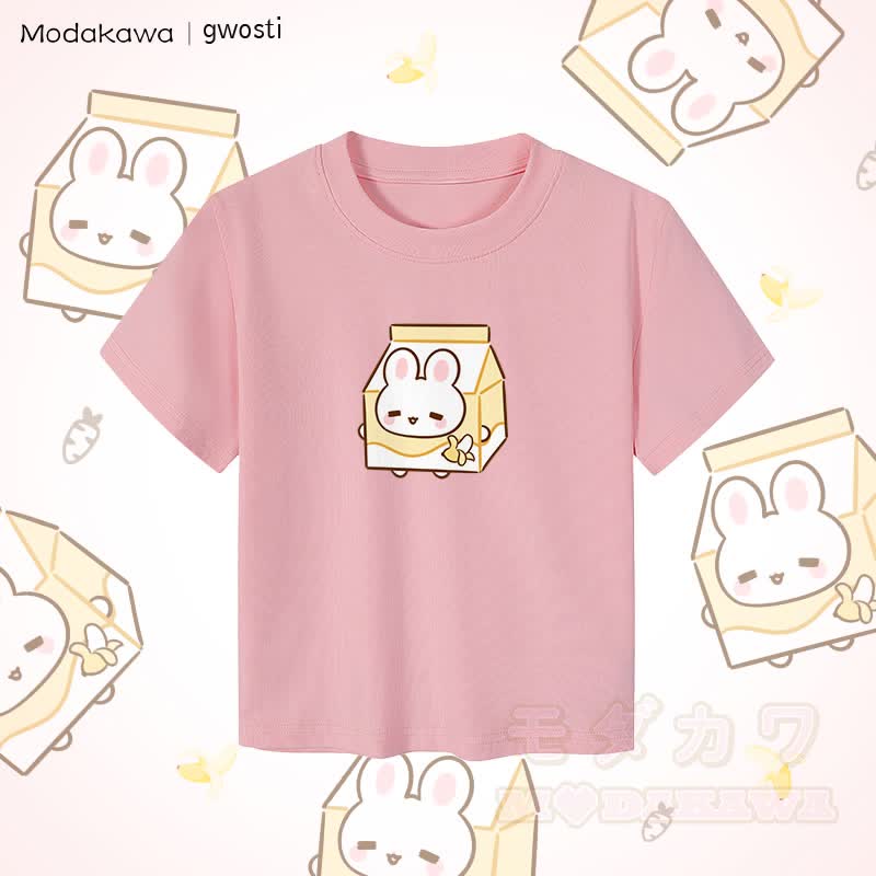 MODAKAWA X gwosti ブナナミルク グラフィック レディース クロップドTシャツ 92% コーマ綿クロップトップ - ピンク - XL - image 3