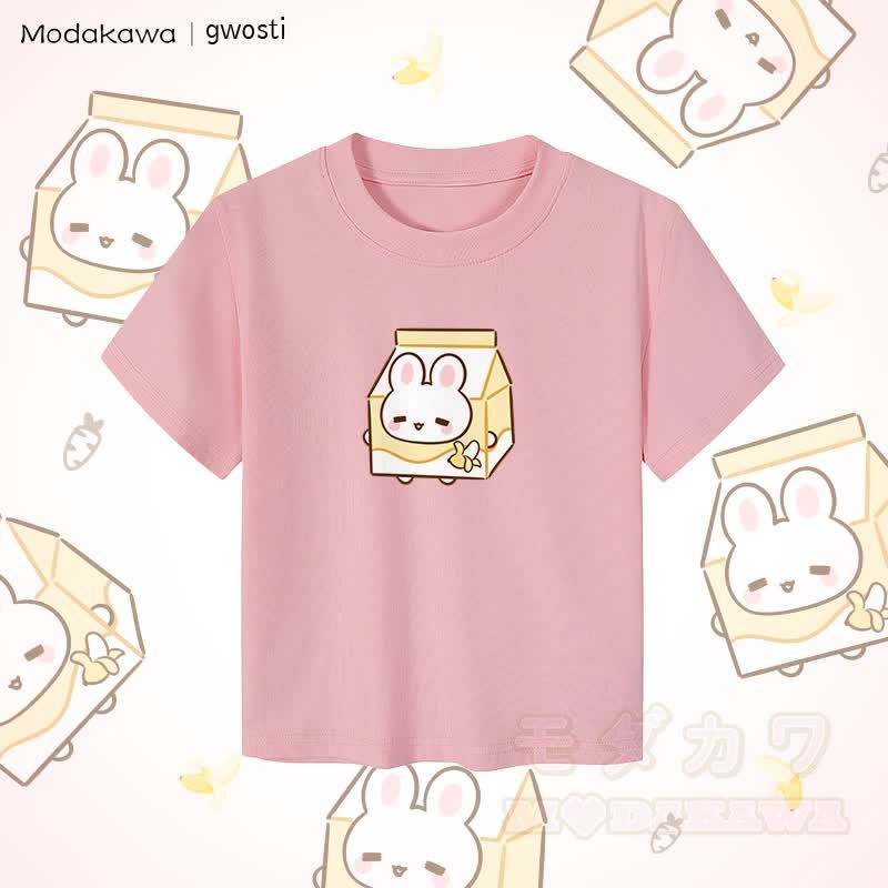 MODAKAWA X gwosti ブナナミルク グラフィック レディース クロップドTシャツ 92% コーマ綿クロップトップ - ピンク - XL - image 3
