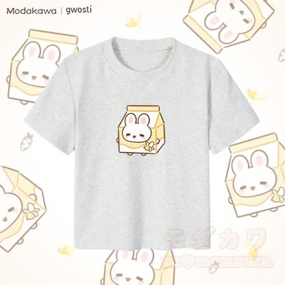 MODAKAWA X gwosti ブナナミルク グラフィック レディース クロップドTシャツ 92% コーマ綿クロップトップ - グレー - XL - image 2