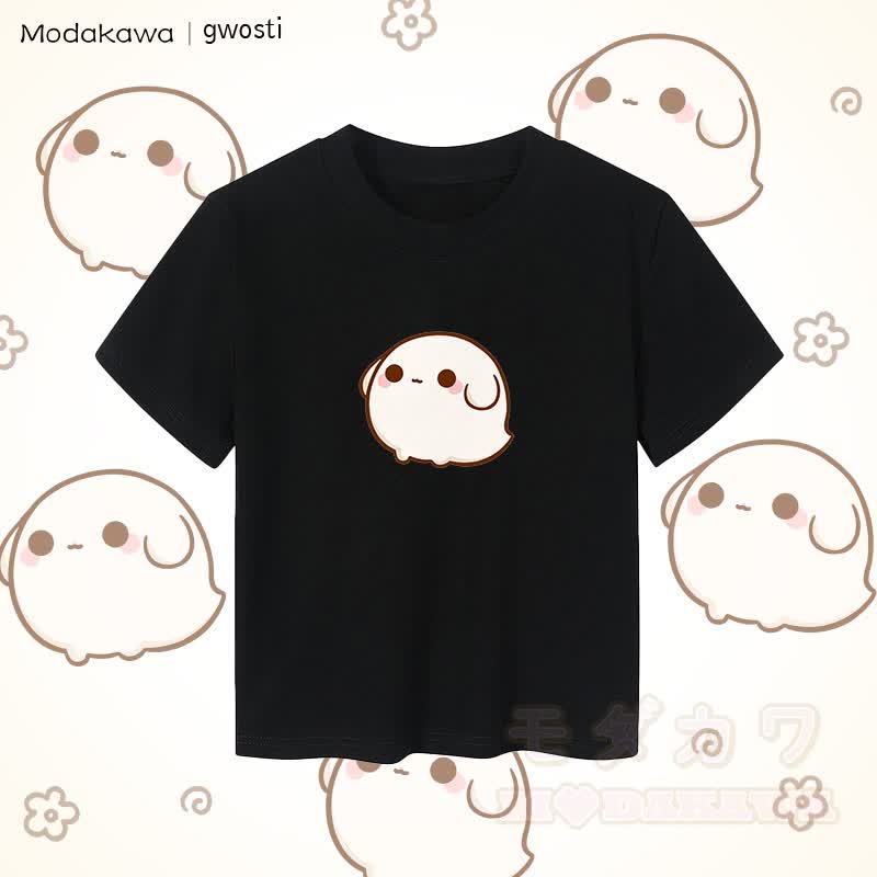 MODAKAWA X gwosti Gwosti グラフィック レディース クロップドTシャツ 92% コーマ綿クロップトップ - 黒 - XL - image 2