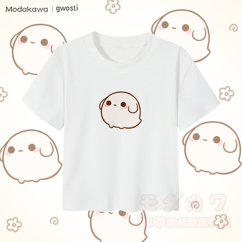 MODAKAWA X gwosti Gwosti グラフィック レディース クロップドTシャツ 92% コーマ綿クロップトップ - 白 - XL - image 1