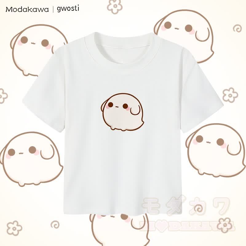 MODAKAWA X gwosti Gwosti グラフィック レディース クロップドTシャツ 92% コーマ綿クロップトップ - 白 - XL - image 1