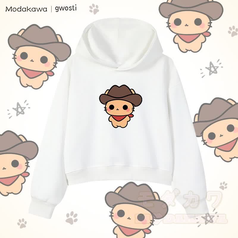 MODAKAWA X gwosti ブラウン Meowdy グラフィック クロップド綿パーカー - 白 - 3XL - image 3